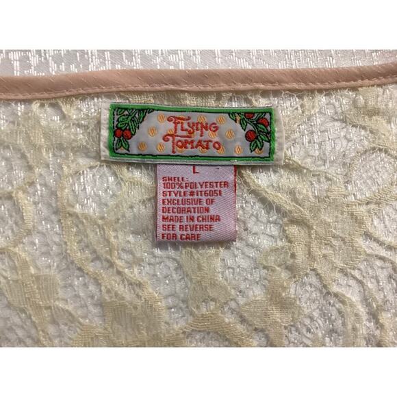 Flying Tomato blouse embroidered short sleeves with lace trim, elastic waist L - Picture 5 of 5